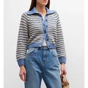 THE GREAT. || The Mini Collar‎ Cardigan in Blue and Cream Size 2 / Medium